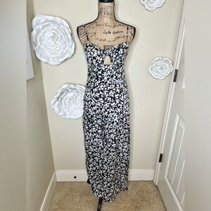 NTM: Billabong Twist N Shout Black, White, Grey & Blue Wide Leg Jumpsuit Sz M
